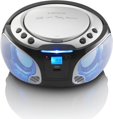 Lenco Boombox SCD-550 - Tragbar mit Discolichteffekt, FM Radio, USB Playback, Bluetooth, AUX-Eingang, Kopfhörerbuchse silber(SCD-550)
