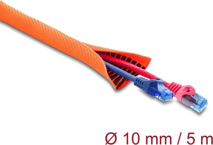 Delock Kabelschutzschlauch selbstschließend doppellagig mit Verschleißanzeige 5 m x 10 mm orange