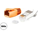 shiverpeaks ®-BASIC-S--Netzwerk Modular Stecker RJ45 SET für Verlegekabel bis AWG 23, Stecker mit Zugentlastung, Einführhilfe und Tülle, Orange VE 100 (BS72067-100O)