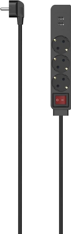 HAMA Steckdosenleiste, 3-fach, USB-A 17W, Schalter, 1,4 m, Schwarz (00223182)