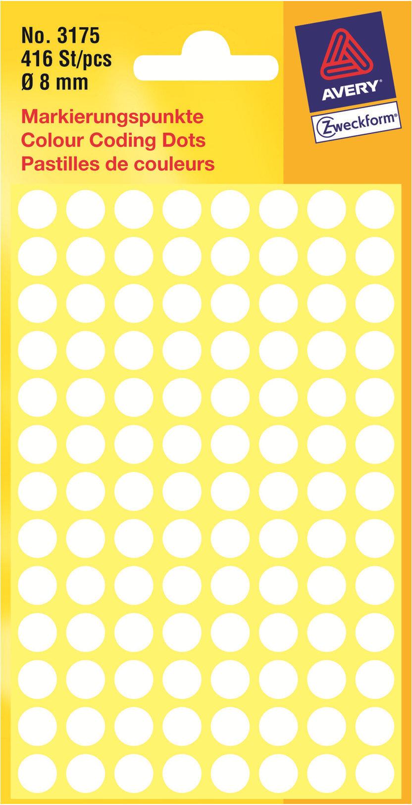 AVERY Zweckform Markierungspunkte, Durchmesser 8 mm, weiß Inhalt: 416 Stück (3175)