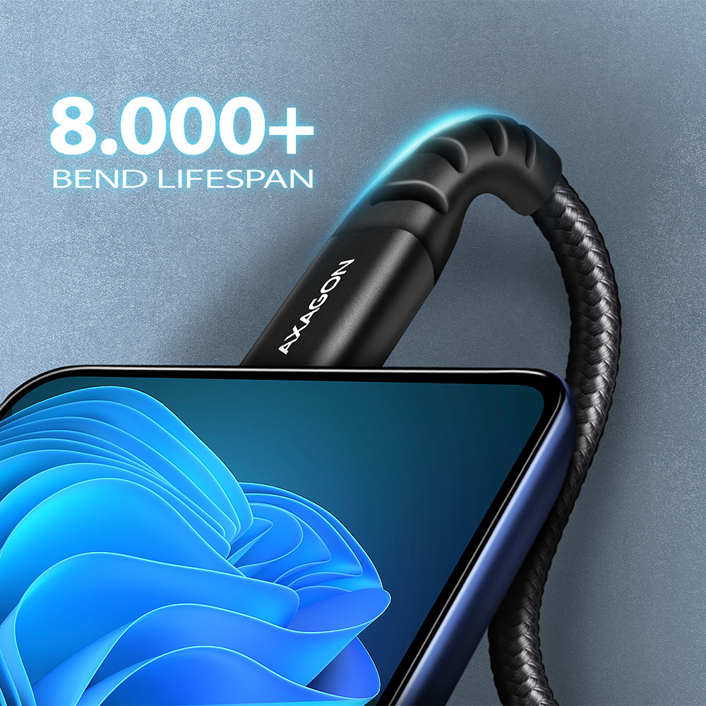 AXAGON BUCM-AM20AB USB-C auf USB-A Kabel, 2 m, USB 2.0, 3 A, USB PD 60 W, Schwarz