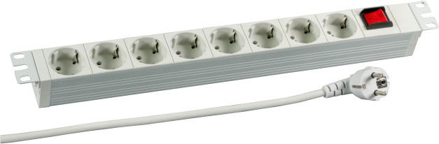 Heinrich Kopp 48,30cm (19") 1HE Steckdosenleiste 8 x CEE 7/3 mit Schalter, RAL7035 Hersteller: KOPP (691686K)