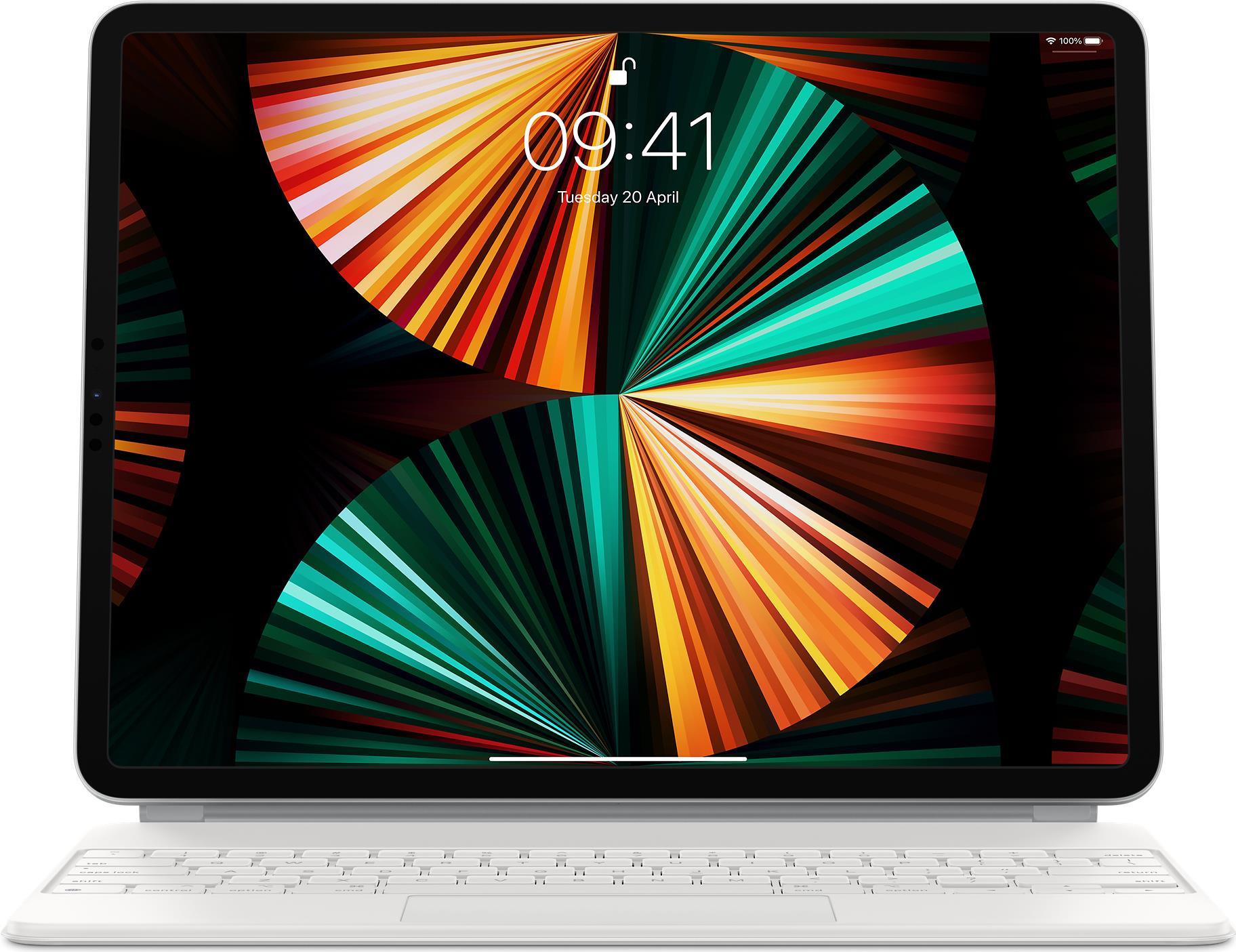 Apple Magic Keyboard - Tastatur und Foliohülle - mit Trackpad - hinterleuchtet - Apple Smart connector - QWERTY - GB - weiß - für 12.9  iPad Pro (3. Generation, 4. Generation, 5. Generation)
