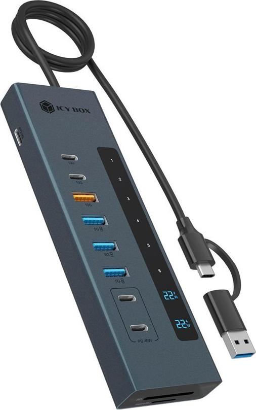 ICY BOX USB3.2 Gen2 Hub PD m. Kartenleser USB3.2 Gen2.10Gbit/s (IB-HUB1742CR-C2PD)
