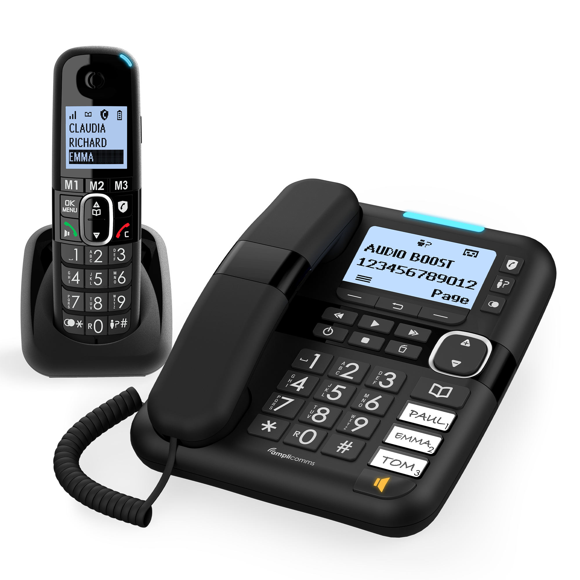 Amplicomms BigTel 1580 Combo DECT Anrufbeantworter Schnur/Schnurlos Schwarz
