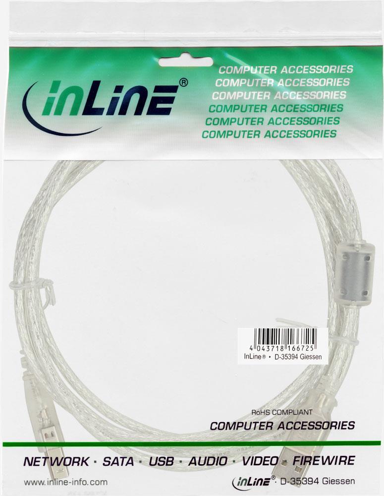 InLine 34503 0.3m USB A USB B Männlich Männlich Transparent USB Kabel (34503)