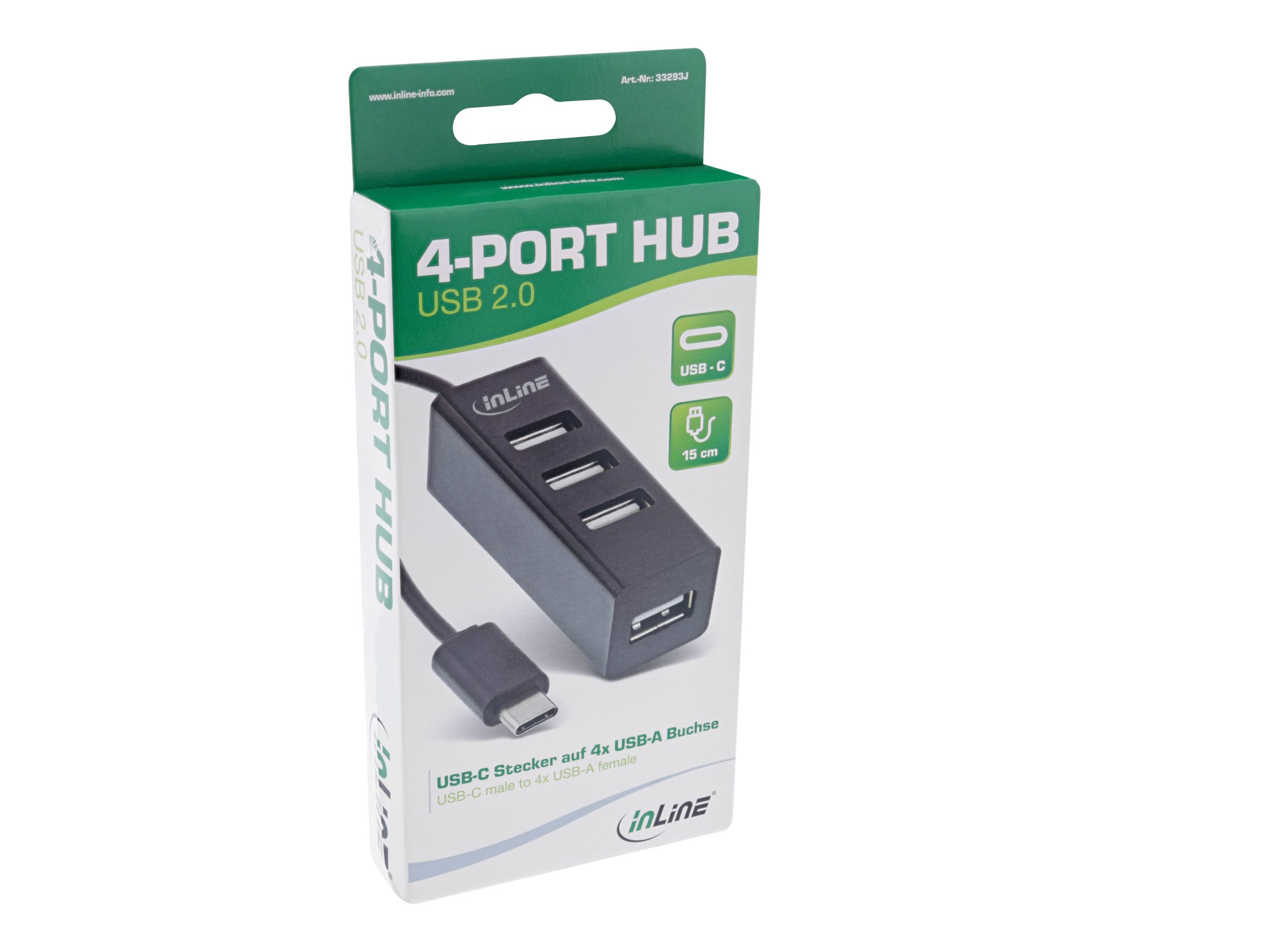 InLine USB 2.0 4-Port Hub USB-C auf 4x USB-A 15 cm Schwarz
