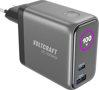 VOLTCRAFT UC-100W01 USB Ladegerät 1x USB-A, 2x USB-C® USB PD Schwarz GaN, USB Power Delivery (USB-PD), Schnellladegerät (VC-17776055)