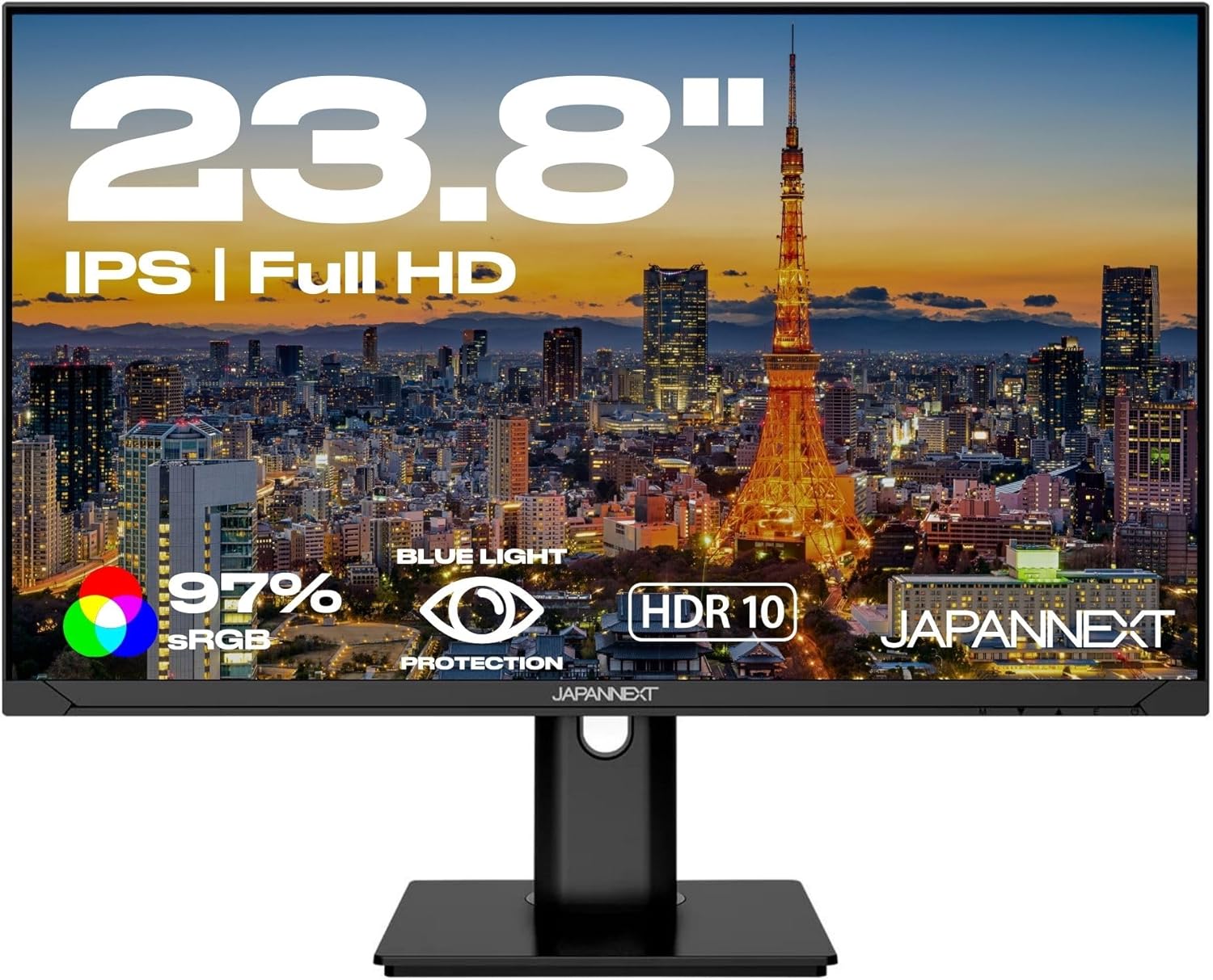 JAPANNEXT Monitor 23,8" IPS Full HD (1920x1080) | HDR | USB-C-Ladefunktion (65W) Höhen- und Neigungsverstellung (HSP) Integrierte Lautsprecher | G-Sync/FreeSync (JN-IPS2382FHDR-HSP)
