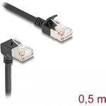 Delock RJ45 Netzwerkkabel Cat.6A S/FTP Slim 90° oben gewinkelt / gerade 0,5 m schwarz (80286)