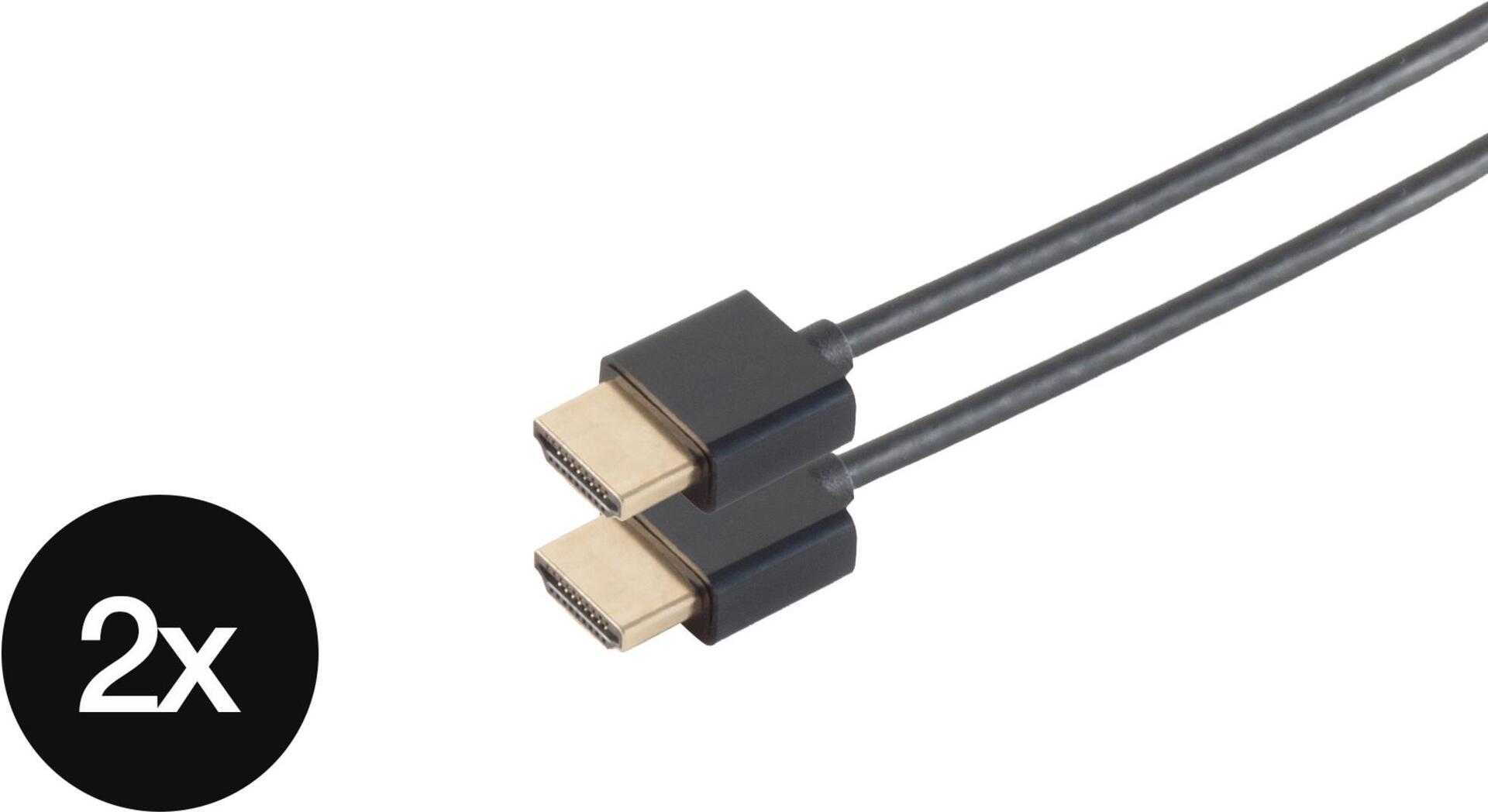 S/CONN maximum connectivity HDMI Anschlußkabel-HDMI A-Stecker auf HDMI A-Stecker, vergoldete Kontakte, Full HD, ULTRA HD, 3D, HEAC, AWG 36, extra dünn, VE 2, 1,5m (77471-36SET2)