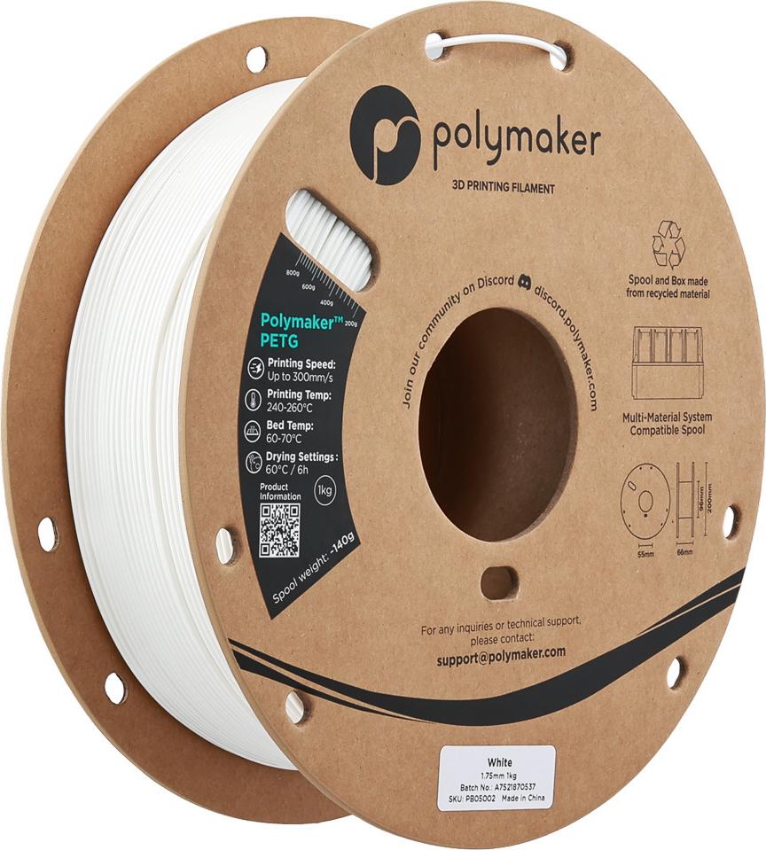 PETG 1,75mm WHITE 1kg POLYMAKER 3D FILAMENT (PB05002)
