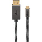 Goobay USB-C -auf-DisplayPort -Textilkabel 4K a 60 Hz 2 m schwarz silber - -Stecker (75708)
