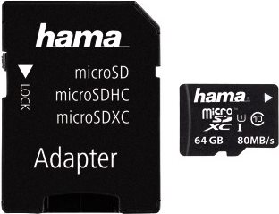 Hama microSDXC 64GB Class 10 UHS-I 80MB/s + Adapte (00124140)