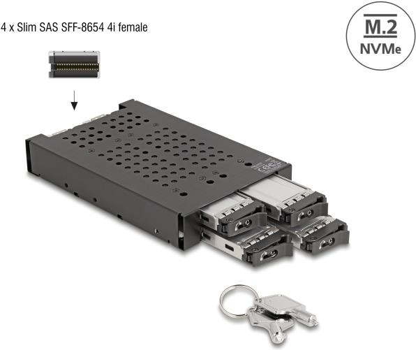 Delock 3.5" Mobiles Speicher-Rack für 4x M.2 NVMe SSD Slim SAS SFF-8654 Schwarz