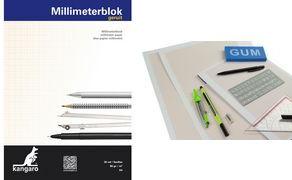 kangaro Millimeterpapier-Block, DIN A3, 80 g/qm, 25 Blatt weiß/orange kariert, 1 mm Teilung - 1 Stück (K-5595)