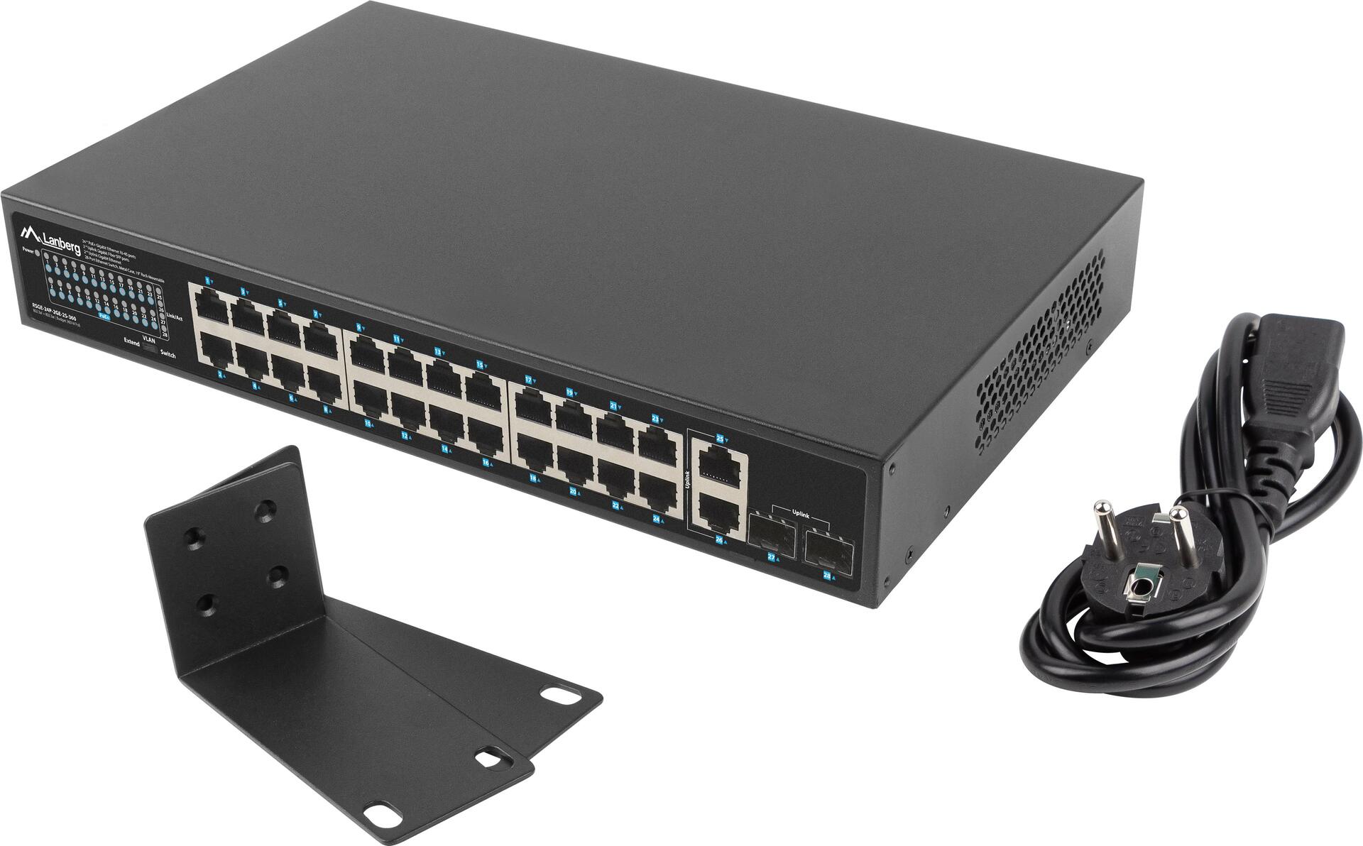 Lanberg RSGE-24P-2GE-2S-360 24-Port Gigabit Switch PoE+ Schwarz
