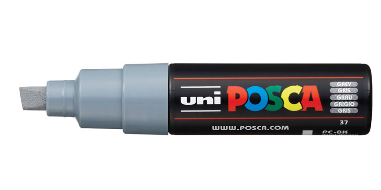 uni-ball POSCA PC-8K Künstlermarker Meißelspitze 8 mm Grau