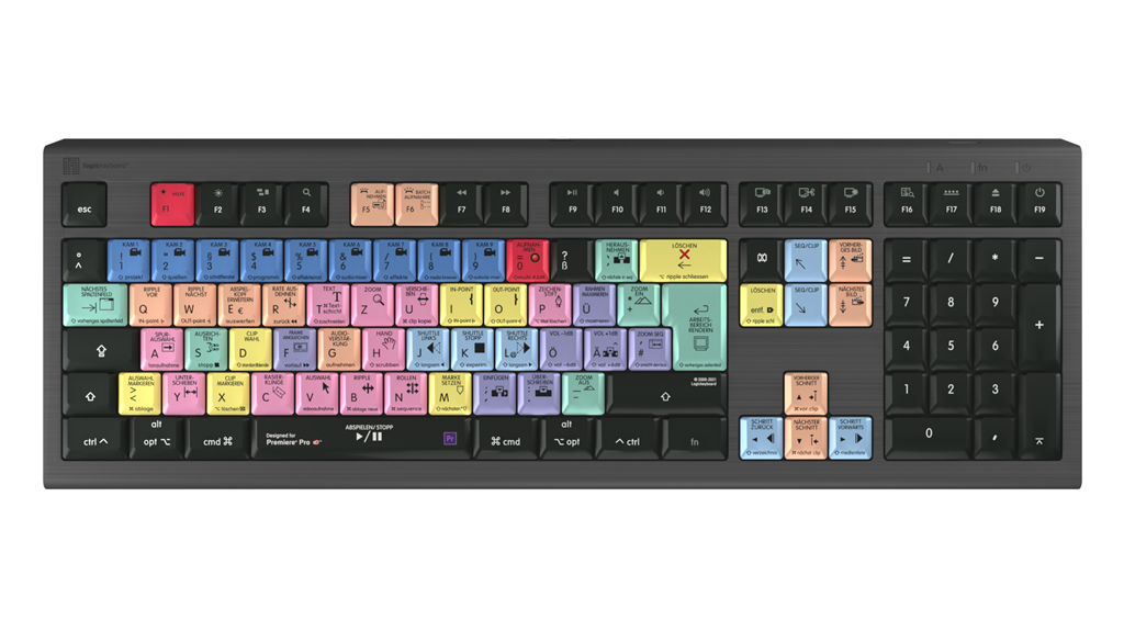 Logickeyboard Adobe Premiere Pro CC Astra 2 Kabelgebundene Tastatur USB QWERTZ LED Grau