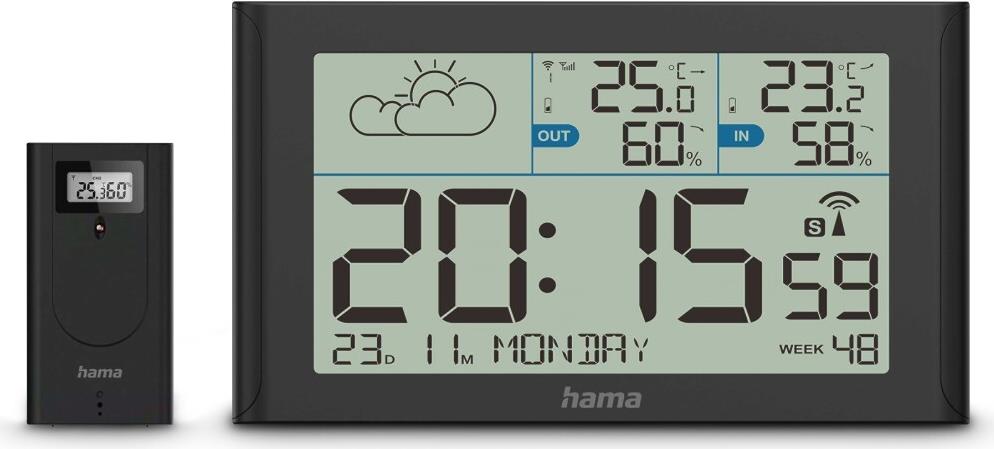 Hama Wetterstation Sylt, mit Außensensor, Funk, Wecker, Schwarz (00222216)