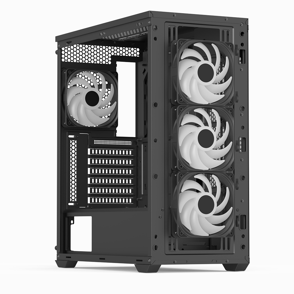 Aerocool D501A-G-WT-V2 PC-Gehäuse Midi Tower ATX Schwarz, Holz