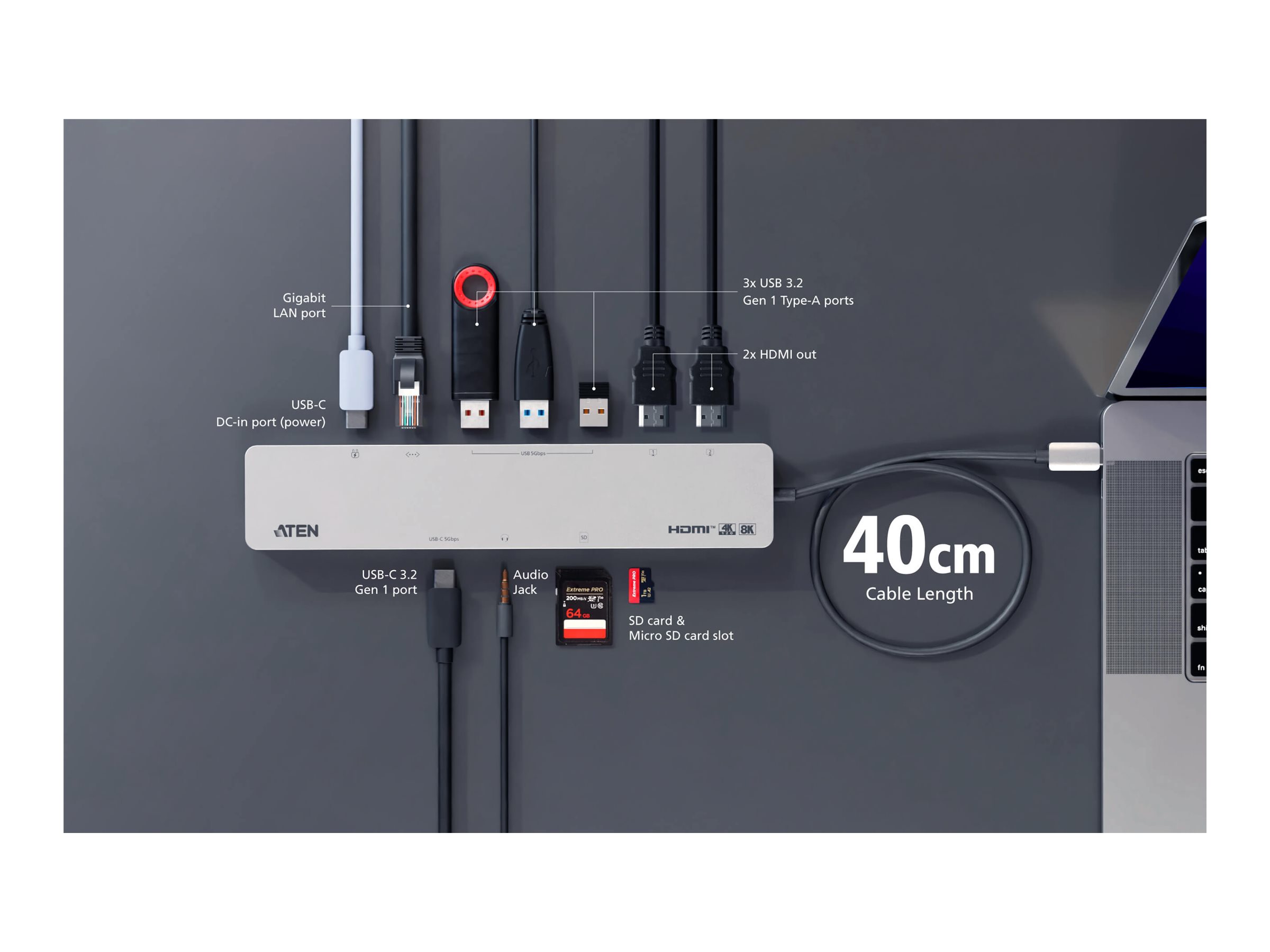 ATEN UH3240 Dockingstation USB-C 2x HDMI 1GbE Silber