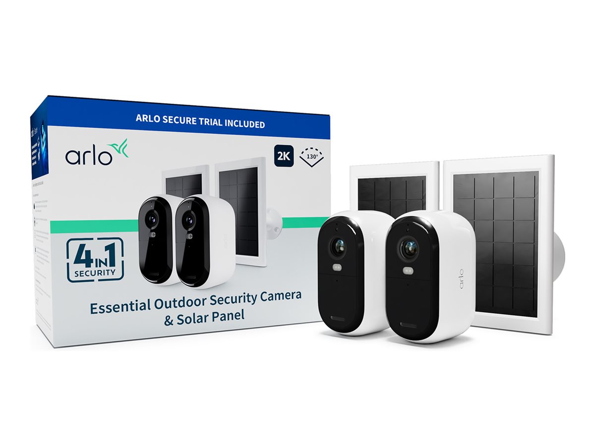 Arlo Essential 2. Generation Netzwerk-Überwachungskamera 4 MP 2560 x 1440 mit 2 Solarpanel-Ladegeräten Weiß