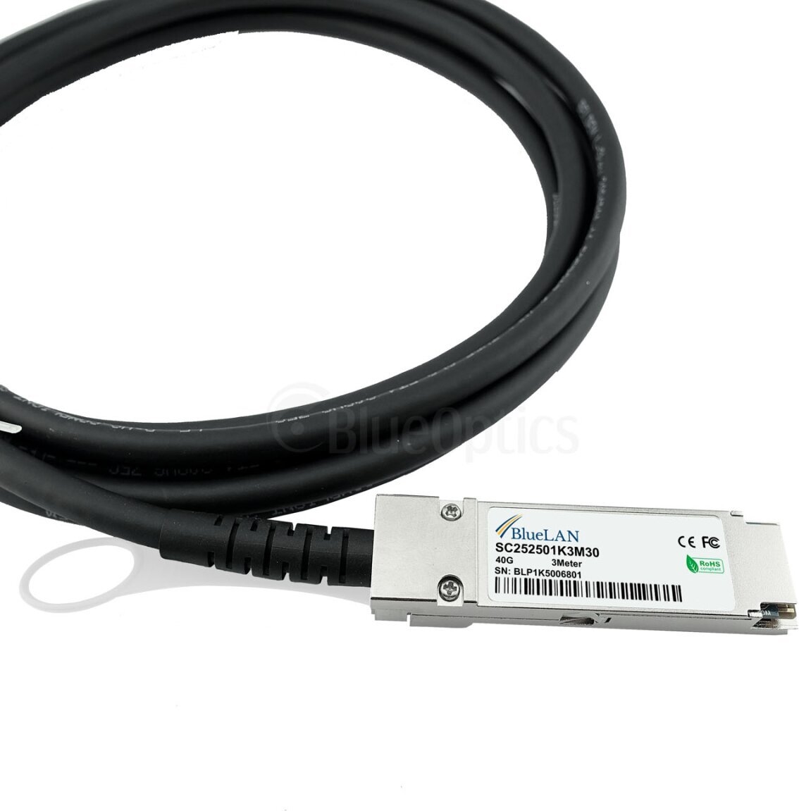 BlueOptics BlueLAN kompatibles MikroTik Q+DA0003 QSFP Direct Attach Kabel, 40GBASE-CR4, 3 m, Schwarz