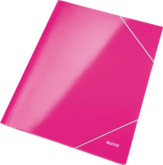 LEITZ Eckspannermappe WOW, DIN A4, Karton, pink-metallic PP-laminierter Karton, glänzend, 3 seitliche Schutzklappen (3982-00-23)