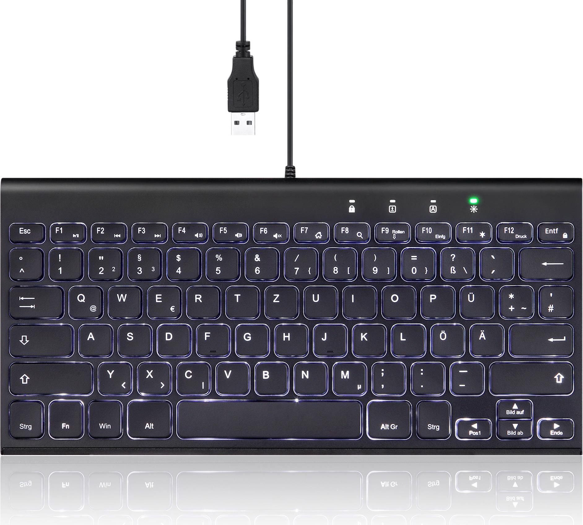 Perixx PERIBOARD-429 DE kabelgebunden USB Mini Tastatur mit Hintergrundbeleuchtung (57150N)
