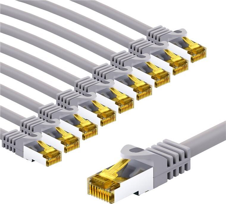 Goobay RJ45-Patchkabel CAT 6A S/FTP (PiMF), 500 MHz mit CAT 7 Rohkabel, 1 m, grau, 10er-Set (69515)