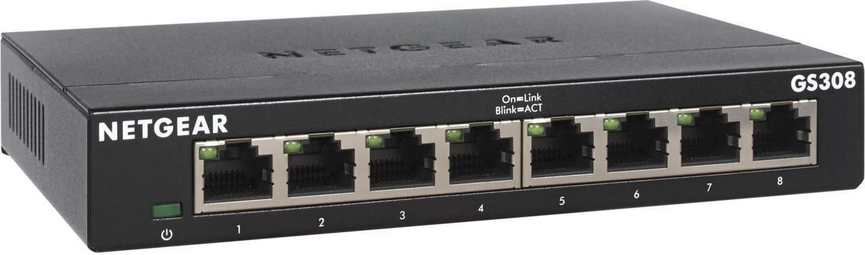 Netgear GS308v3 8-Port Gigabit Ethernet Unmanaged Switch Metallgehäuse Grau
