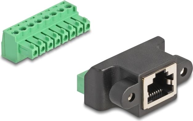 Delock RJ45 Buchse zu Terminalblock Adapter zum Einbau 8 Pin 2-teilig (66589)