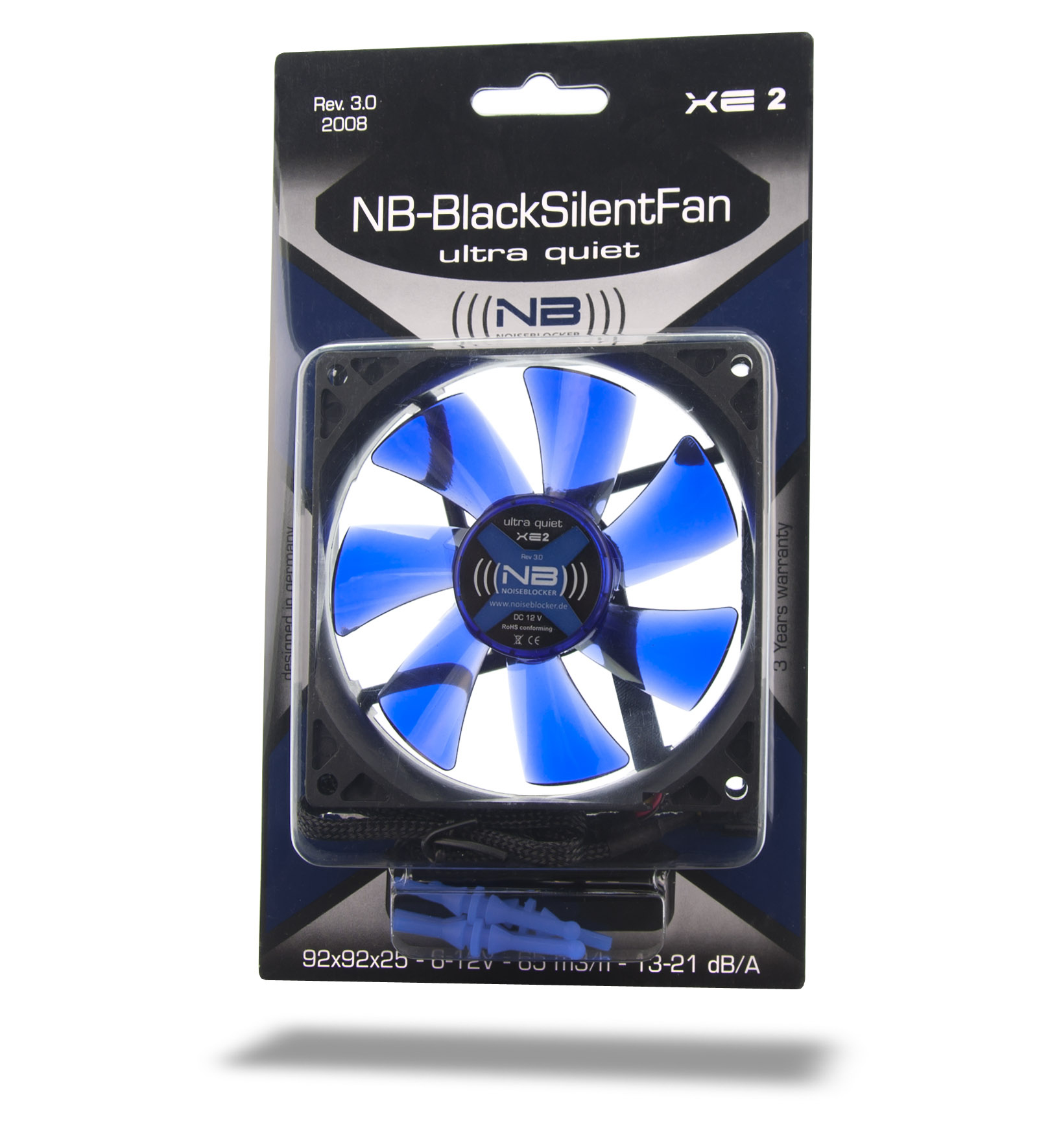 Noiseblocker BlackSilentFan XE2 Rev. 3.00 92 mm Gehäuselüfter Schwarz, Blau