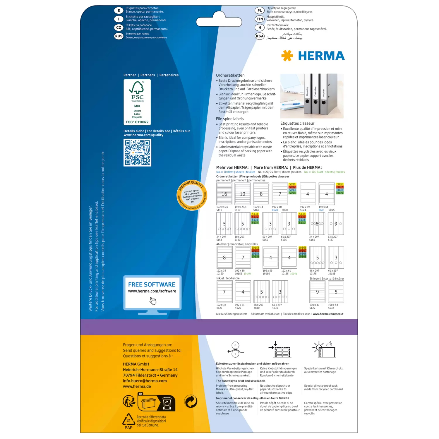 HERMA Special Ordner-Etiketten 38 x 297 mm 125 Stück Weiß