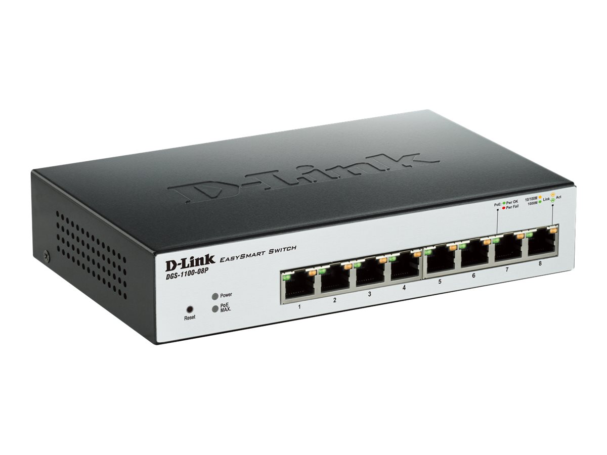 D-Link EasySmart Switch DGS-1100-08P 8-Port Managed Gigabit PoE Switch Schwarz