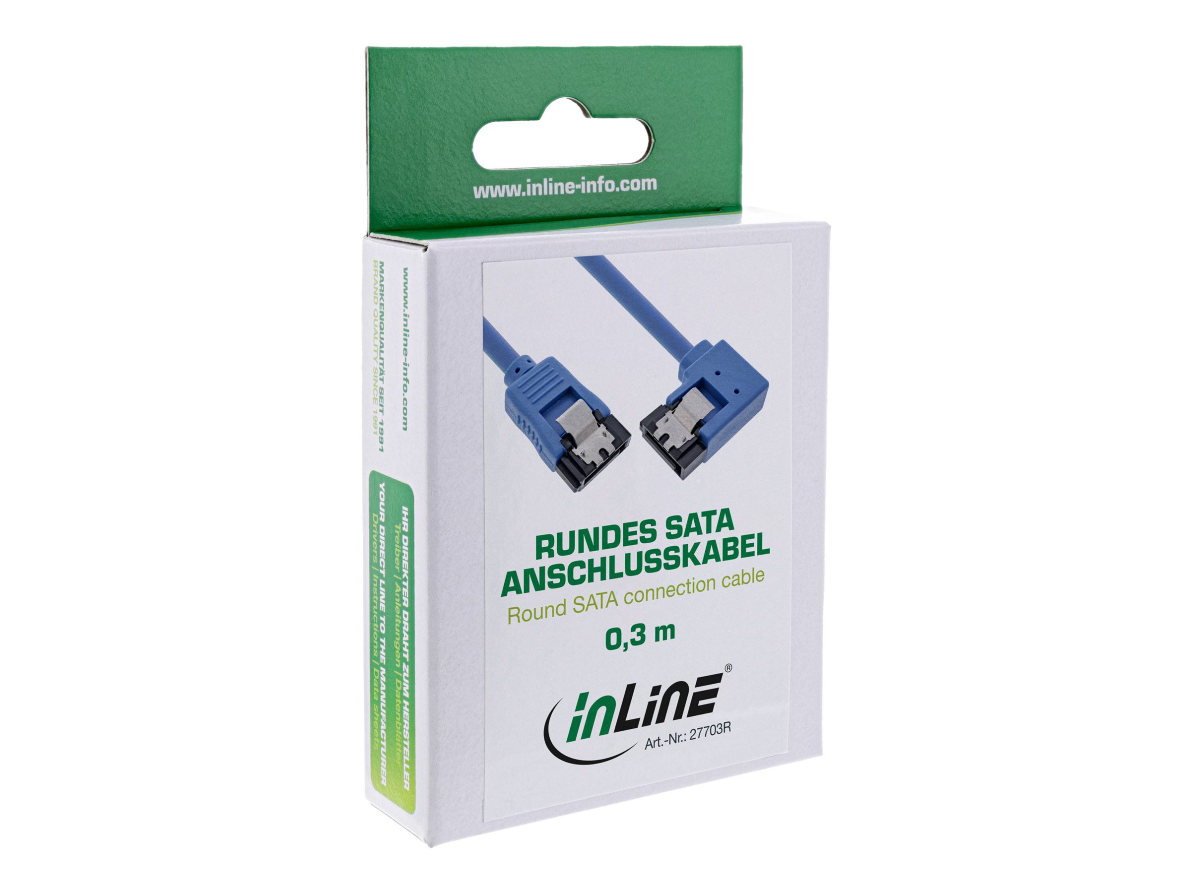 InLine SATA 6Gb/s Anschlusskabel rund, 90° abgewinkelt rechts, 0,5 m, Blau