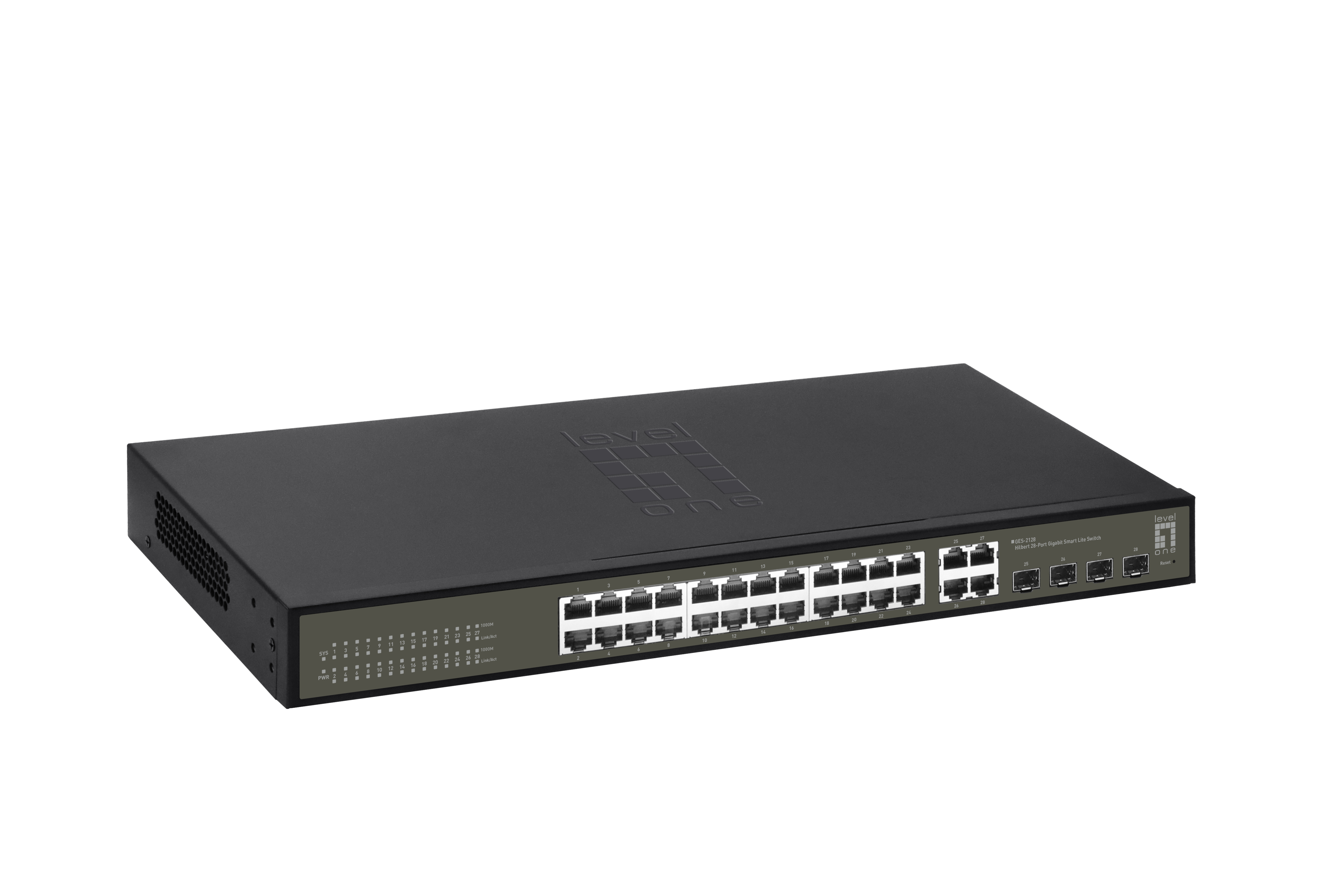 LevelOne Hilbert GES-2128 28-Port Gigabit Smart Lite Switch, 24x RJ45 + 4x SFP/RJ45 Combo, Managed L2, 1U, Schwarz