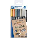 STAEDTLER Pinselstift metallic brush, 5er Etui +Pigmentliner flexible Pinselspitze, pigmentierte metallic-farbende Tinte, - 1 Stück (8321 TB7)