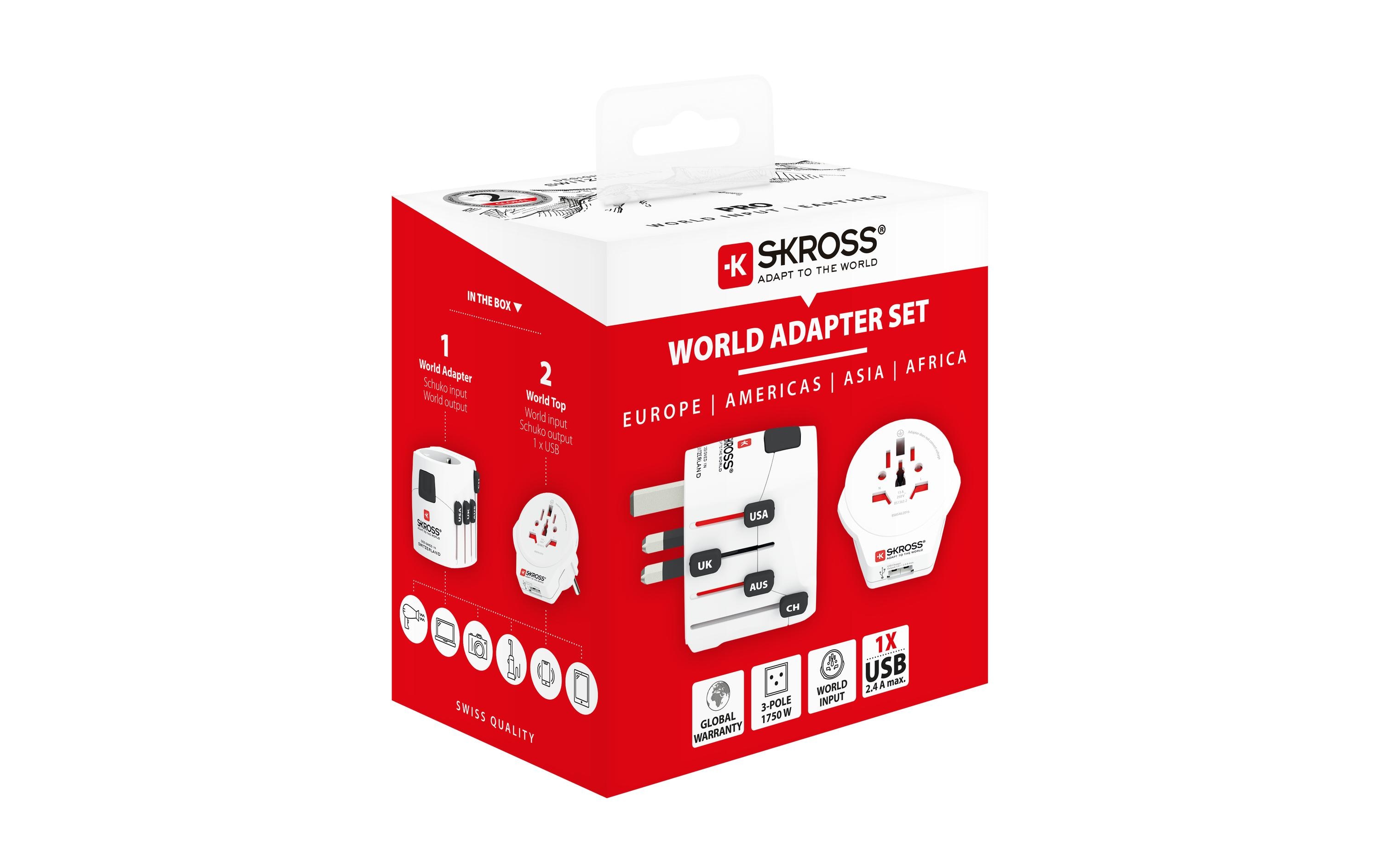 SKROSS PRO World & USB Reisestecker mit USB-Anschluss Weiß