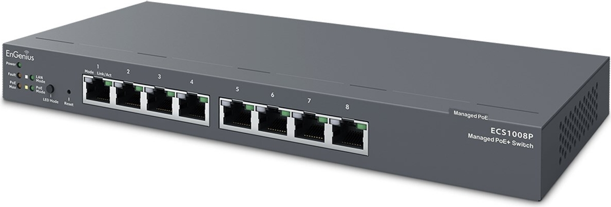 EnGenius ECS1008P Managed L2 Switch 8-Port Gigabit Ethernet PoE 55 W Schwarz