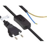 Euro-Netzkabel Euro-Stecker Typ C (gerade) an abisolierte Enden, mit Schalter, schwarz, 0,75 mm², 1,5 m, Good Connections® (P0386-S015)