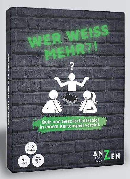 Anzen WER WEISS MEHR?! Kartenspiel, 110 Karten, 2 Spieler, ab 9 Jahre, Mehrfarbig