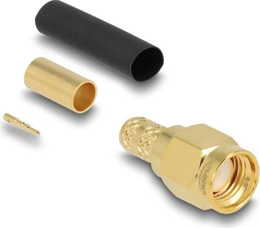 Delock SMA Stecker zum Crimpen LMR200mit passendem Schrumpfschlauch (91781)
