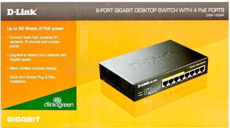 D-Link DGS 1008P Unmanaged Switch 8 Ports 4x PoE Gigabit Ethernet Schwarz
