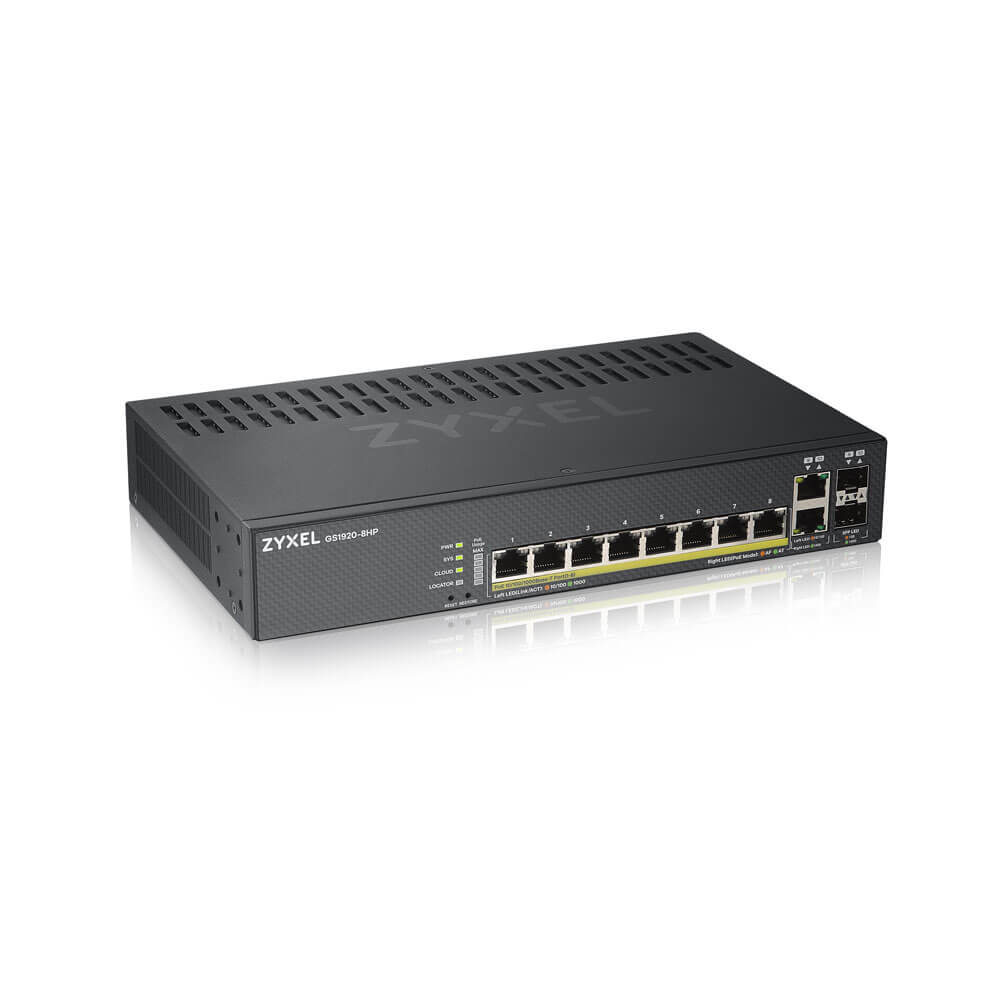 Zyxel GS1920-8HPv2 Smart-Managed Switch 8x Gigabit PoE+ + 2x Combo SFP Schwarz