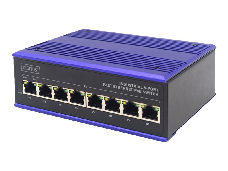 Digitus DIGITUS Industrial DN-650108 8-Port Fast Ethernet PoE Switch Schwarz, Blau