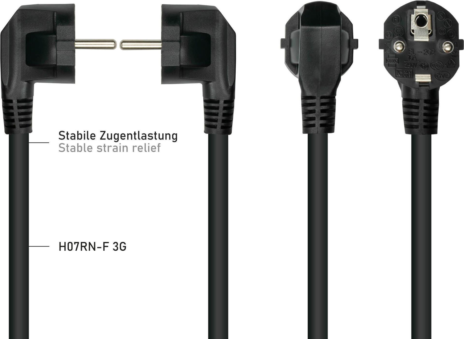 Kabelmeister SK0151-S030 Stromkabel Schutzkontakt Typ E+F an IEC C15 90° 3 m Schwarz