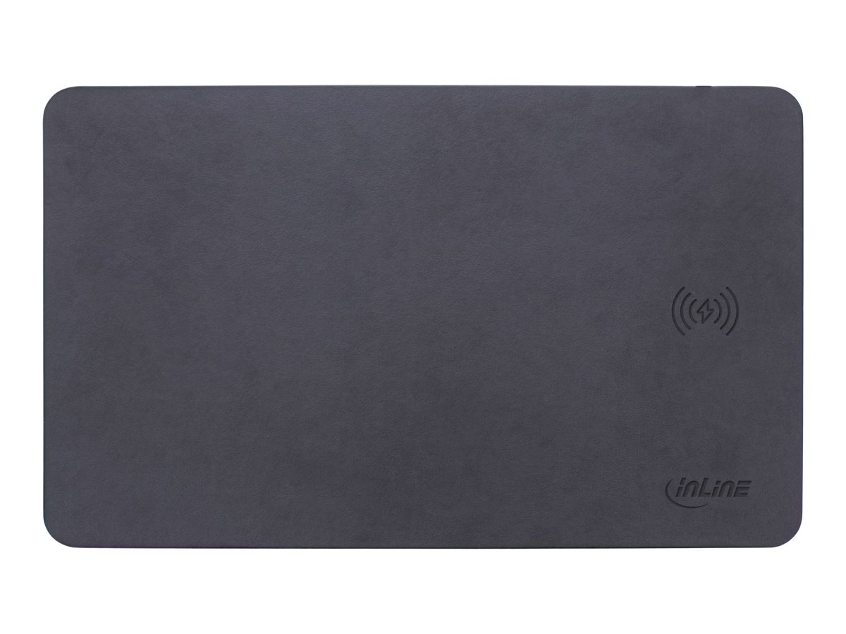 InLine Mauspad mit Wireless Charging (Qi), 10 W, Kunstleder, 370x225x7mm, Schwarz